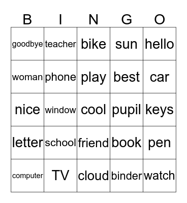 My first English lesson Bingo Card