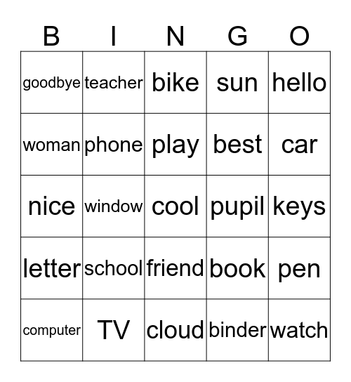 My first English lesson Bingo Card