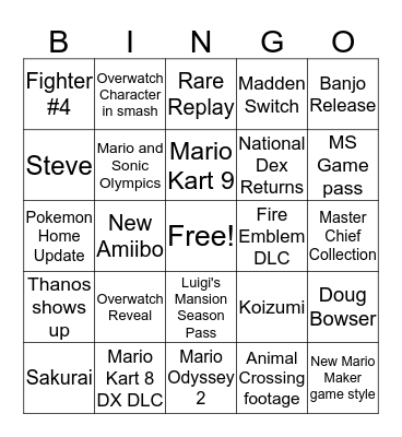 Nintendo Direct BINGO 9/4/2019 Bingo Card