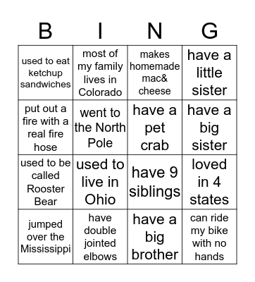 Classmate Bingo Card