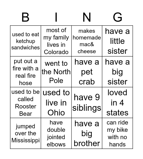 Classmate Bingo Card