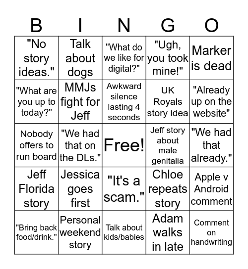 YOUR PHX MORNING MEETING BINGO Card