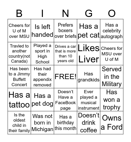 Men’s Retreat BINGO Card