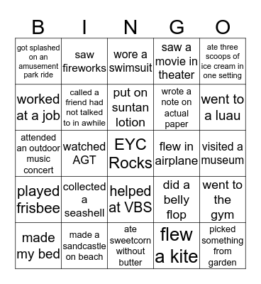 Summer Adventures 2019! Bingo Card