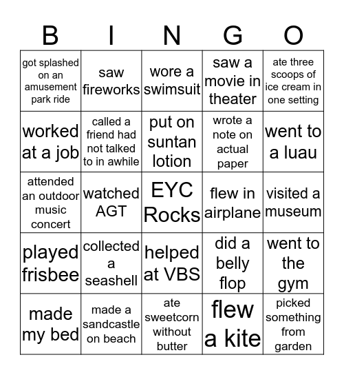 Summer Adventures 2019! Bingo Card