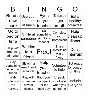 Back to School Bingo  Bingo Card