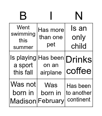 I know someone who... Bingo Card