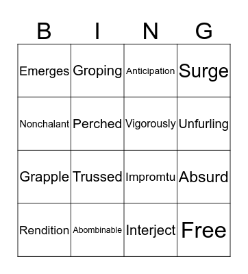 Before I Fall Bingo Card