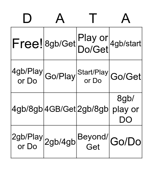 Data Step Up Bingo Card