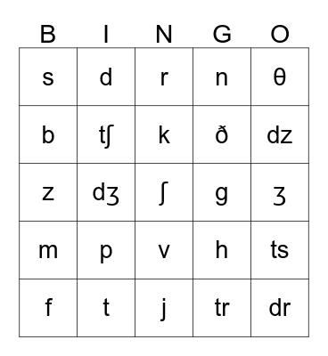 辅音 BINGO Card