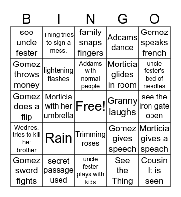 Addams Family  Bingo Card