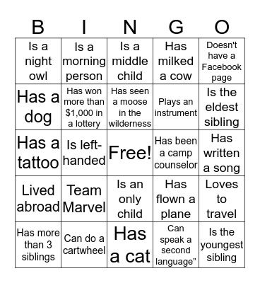 CSO BONDING & BINGO! Bingo Card