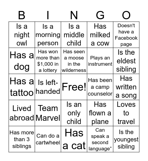 CSO BONDING & BINGO! Bingo Card