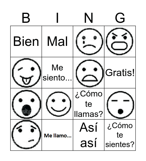 Emociones Bingo Card