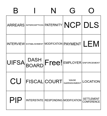 CHILD SUPPORT BINGO Card