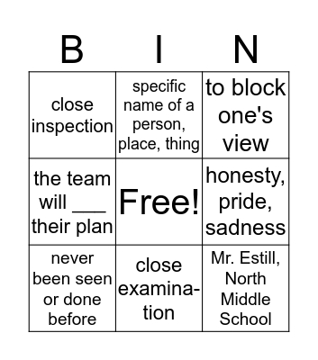 Vocabulary 1 and Nouns Bingo Card