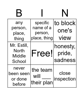 Vocabulary 1 and Nouns Bingo Card