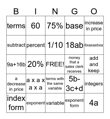 Math Bingo Card
