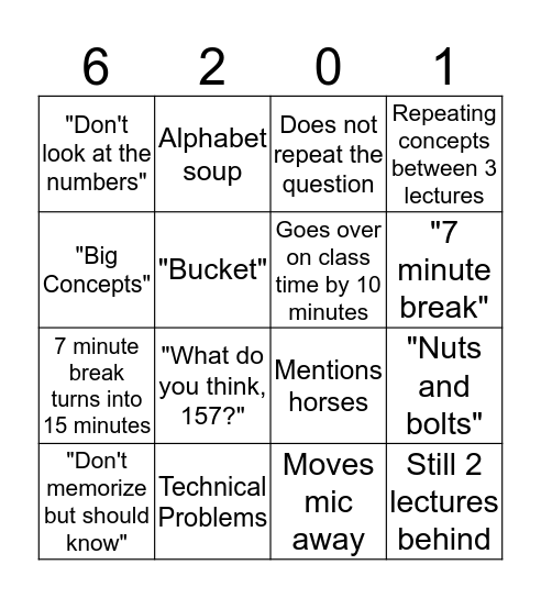 PHR 6201 Bingo Card