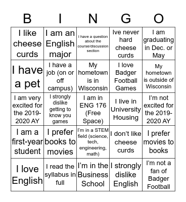 ENG 176 Bingo Card