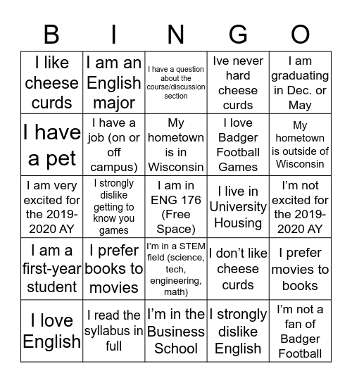 ENG 176 Bingo Card