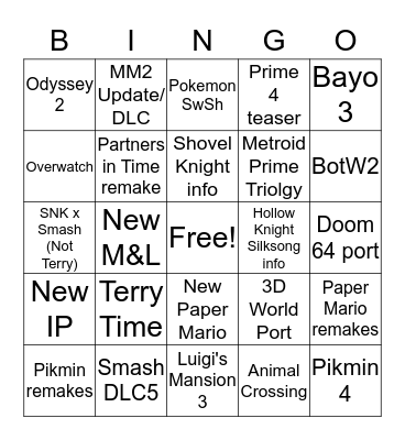 Nintendo Direct | 9.4.19 Bingo Card