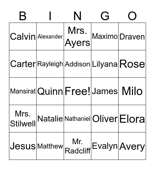 Name Bingo Card