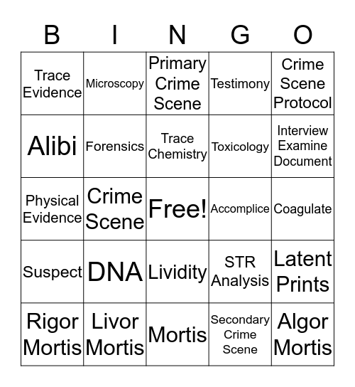 Crime Scene BINGO  Bingo Card