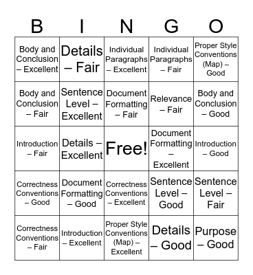Assignment 2 Bingo Card