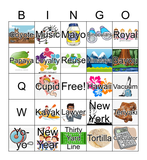Medial "y" Bingo Card