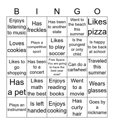 Welcome Back Bingo Card