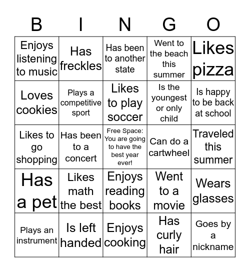 Welcome Back Bingo Card