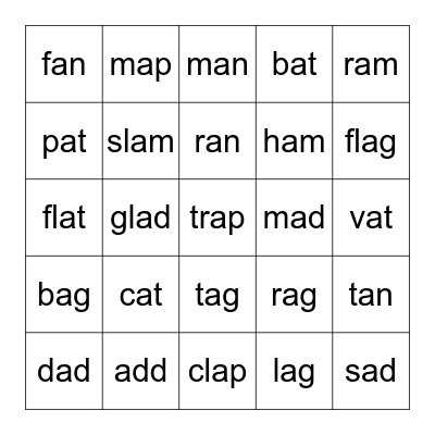 Short /a/ words Bingo Card