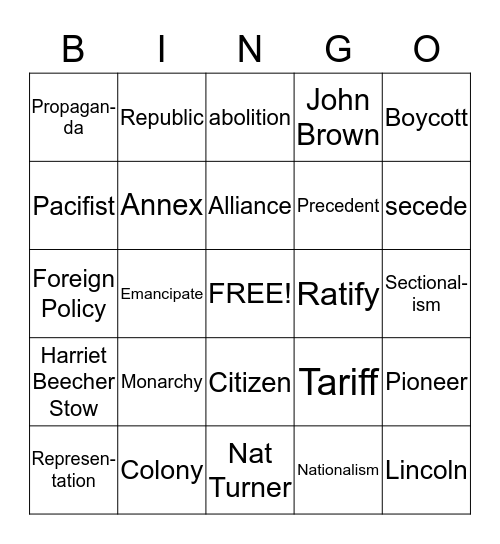 Word of the Week Bingo Card