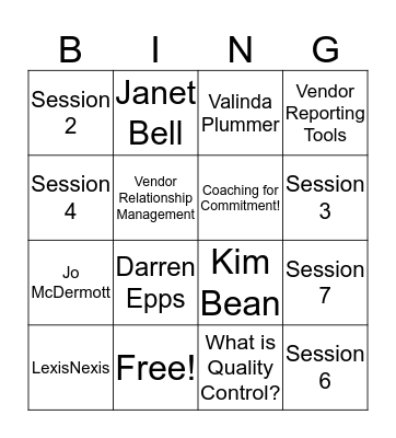 Vendor Symposium Bingo Card