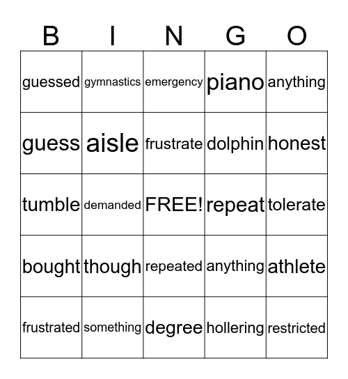 Jon's Words Bingo Card