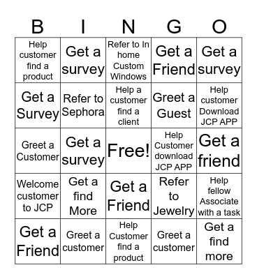 JC Penny Associate Bingo Card