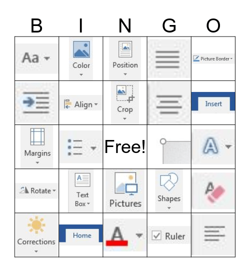 Microsoft Word Basics Bingo Card