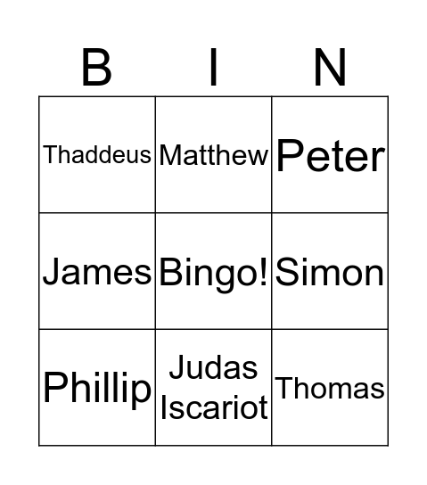 12 Disciples Bingo  Bingo Card