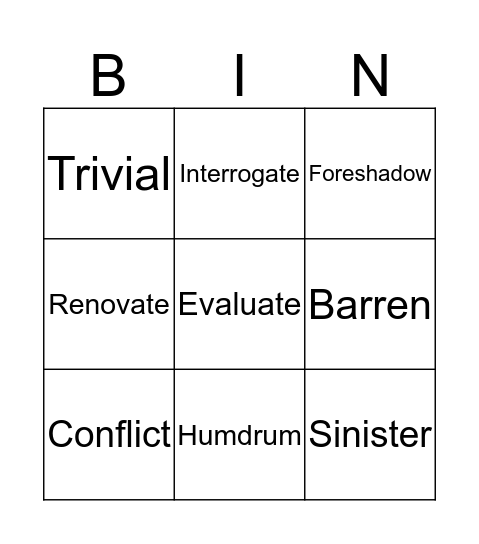 Vocab 2 Bingo Card