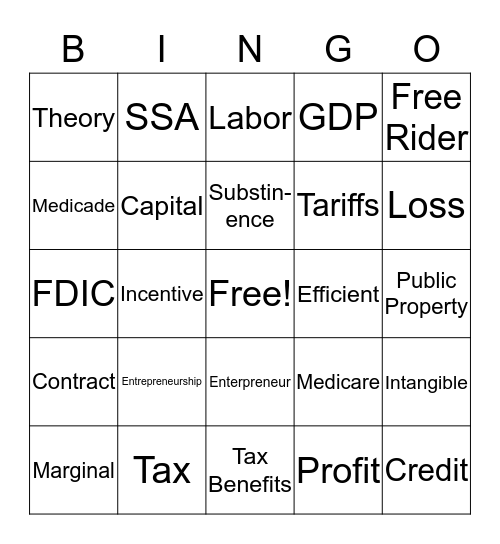 Free Enterprise Bingo Card