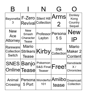 Nintendo Direct Bingo Card