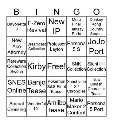 Nintendo Direct Bingo Card