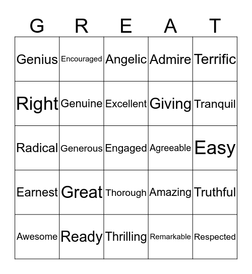 Great Kid! Bingo Card