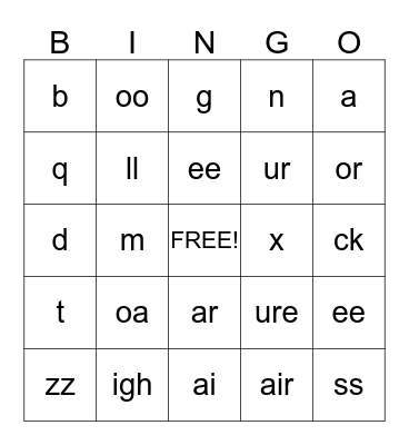 Phonics Bingo Card