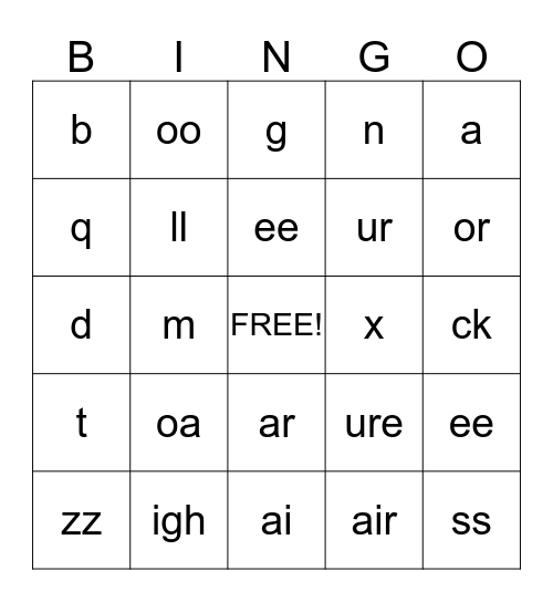 Phonics Bingo Card