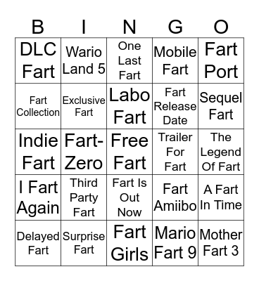 Nintendo Direct Bingo Card