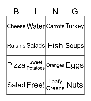 Healthy Eating Bingo Card