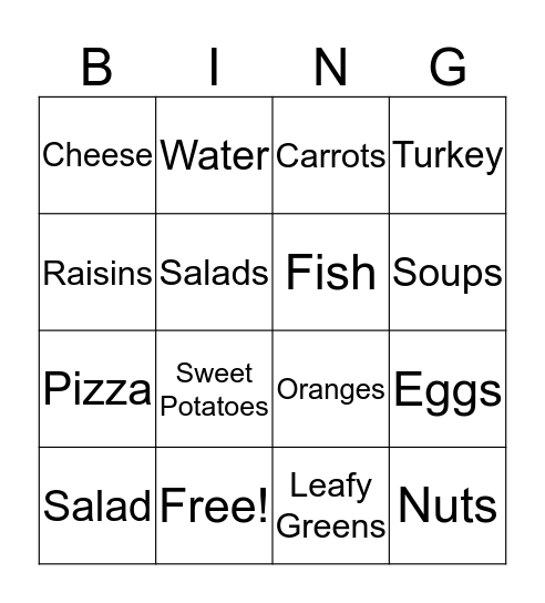 Healthy Eating Bingo Card