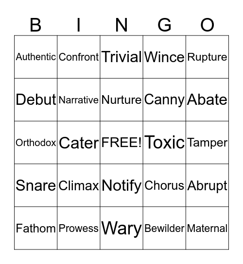 Vocabulary bingo 1 Bingo Card